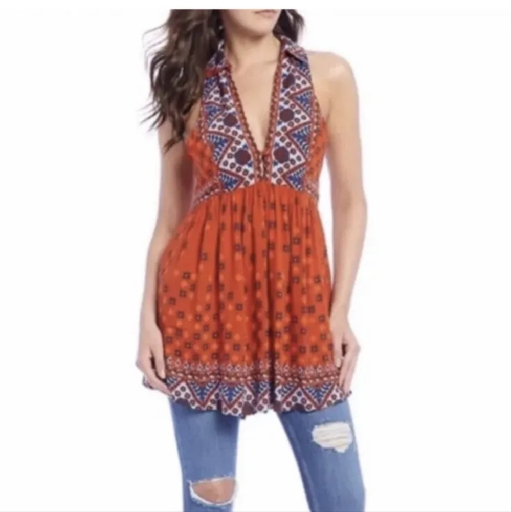 Free People Charlotte Tunic Medium Mini Swing Dress Sleeveless Boho Pockets M